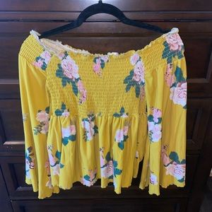 Yellow Floral Off the Shoulder Top